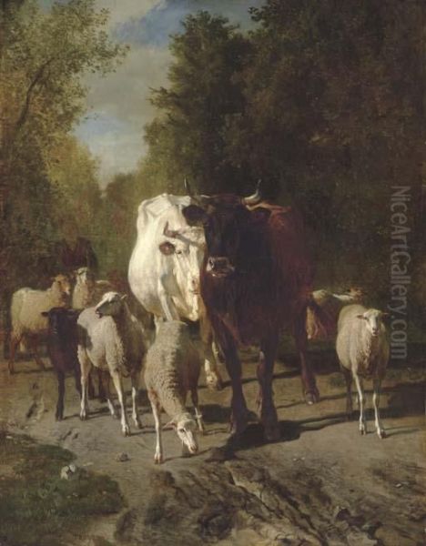 Vaches Et Moutons Oil Painting by Constant Troyon