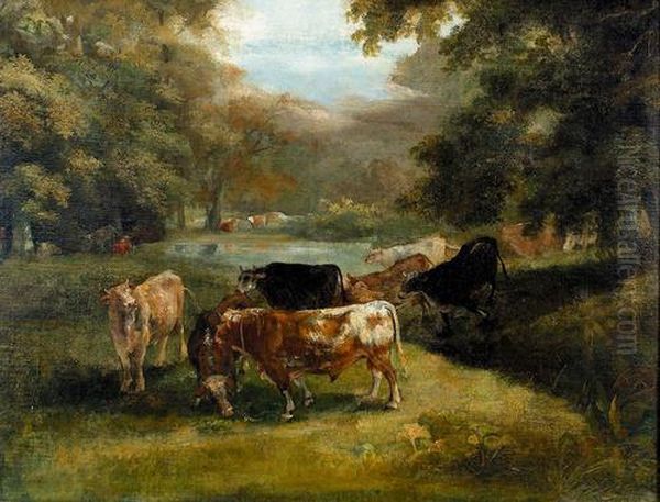 Waldpartie Mit Kuhen. Oil Painting by Constant Troyon