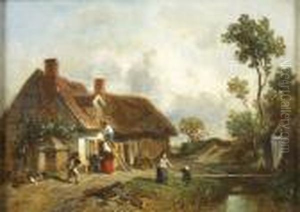 Paysage A La Ferme Oil Painting by Constant Troyon