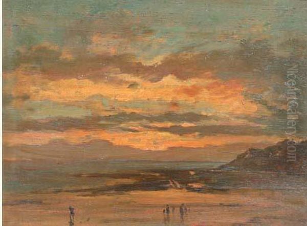 Crepuscule, Bord De Mer Oil Painting by Constant Troyon