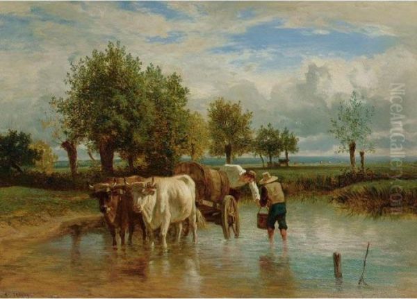 Les Porteurs D'eau Oil Painting by Constant Troyon