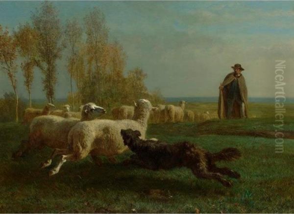 Rounding Up The Sheep Oil Painting by Constant Troyon