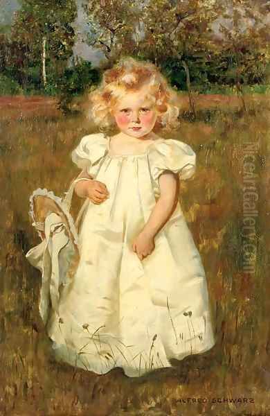 A pretty white dress Oil Painting by Alfred Schwarz