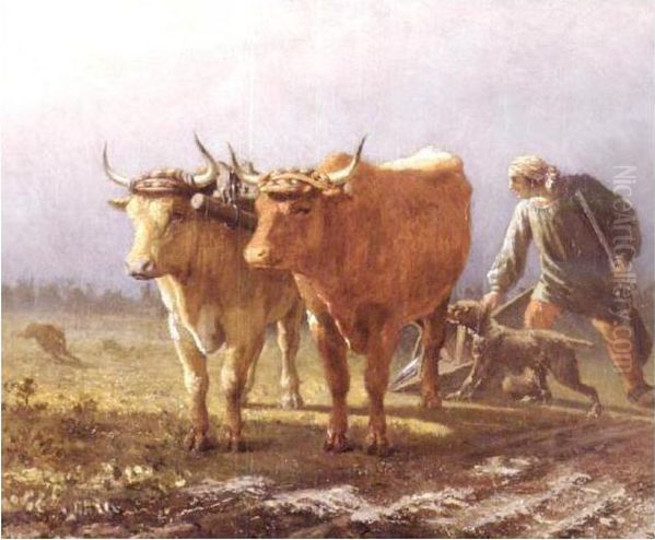 Plowing Oil Painting by Constant Troyon