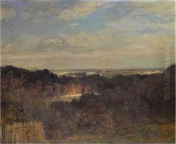 Panoramic Landscape With A View Of A Distant City Oil Painting by Constant Troyon