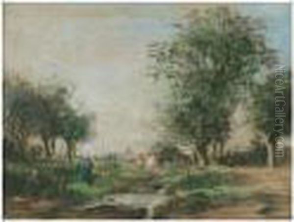 Troupeau Au Bord De La Riviere Oil Painting by Constant Troyon