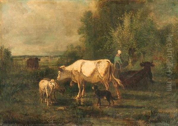 A Pastoral Scene Oil Painting by Constant Troyon