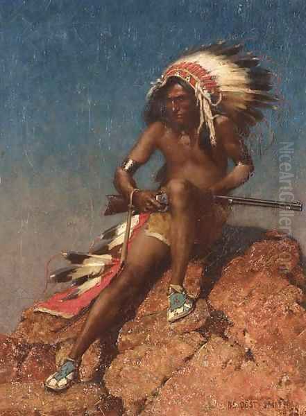 Indian Warrior Oil Painting by De Cost Smith