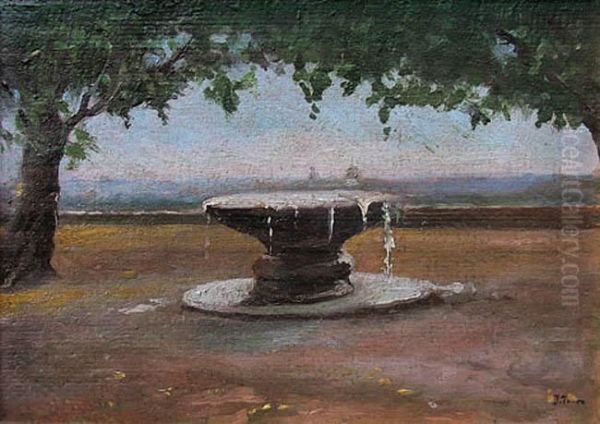 Pejzaz Z Fontanna Oil Painting by Iwan Trusz