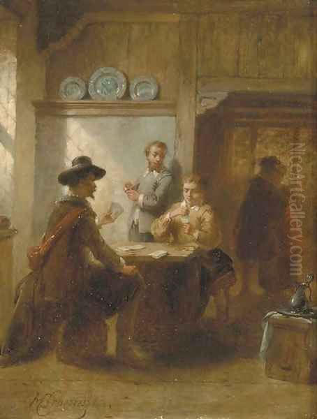 The card game Oil Painting by Hendricus Johannes Scheeres