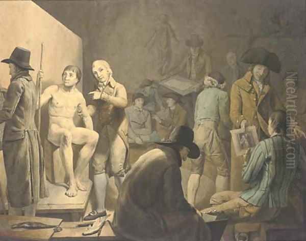 Artists at a life-drawing class Oil Painting by Jakob Schoenmaker-Doyer