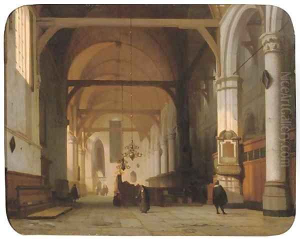 A sunlit church interior Oil Painting by Jan Jacob Schenkel