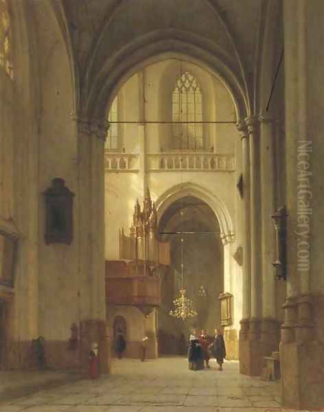 Figures in the Nieuwe Kerk, Amsterdam Oil Painting by Jan Jacob Schenkel