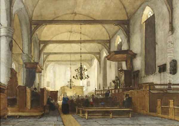 The interior of the Bakenesse church, Haarlem Oil Painting by Jan Jacob Schenkel