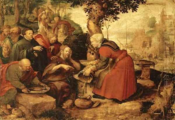 Christ and the Woman of Samaria Oil Painting by Leiden School