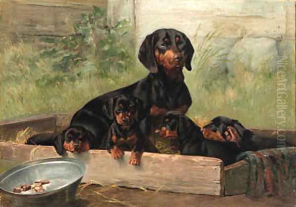 Dachshunds Oil Painting by Simon Simonson