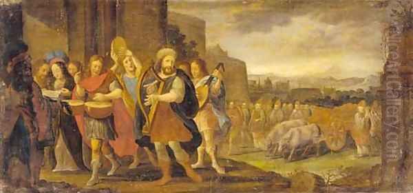 King David dancing before the Ark of the Covenant Oil Painting by Adriaen Van Stalbemt