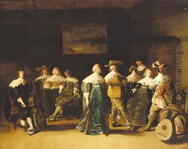 Elegant company dancing in an interior Oil Painting by Anthonie Palamedes, Called Stevers