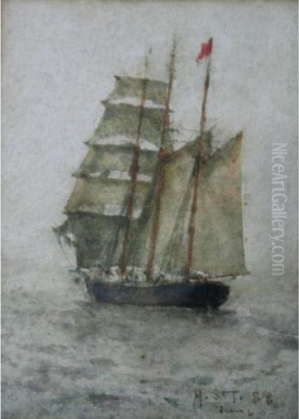 A Three-masted Barque Oil Painting by Henry Scott Tuke