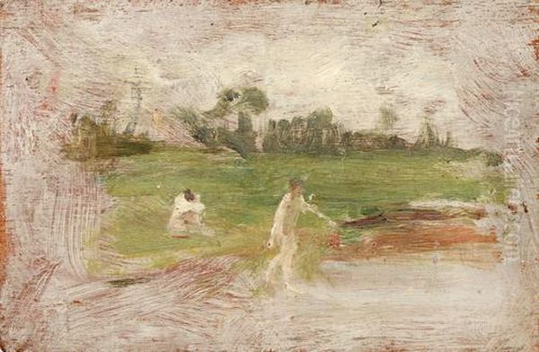 Sketch Of Two Nudes Boys In A Landscape Oil Painting by Henry Scott Tuke