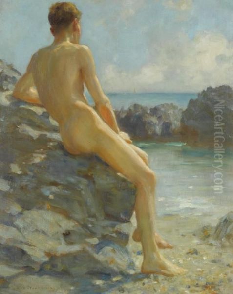 The Bather Oil Painting by Henry Scott Tuke