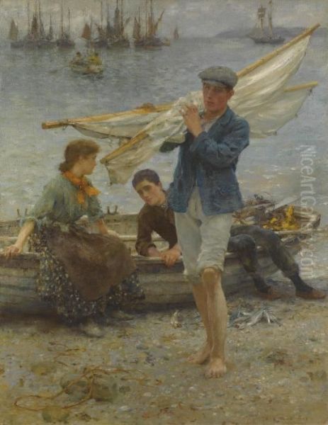 Return From Fishing Oil Painting by Henry Scott Tuke