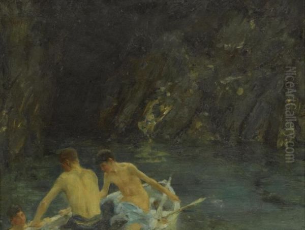 The Cavern Oil Painting by Henry Scott Tuke