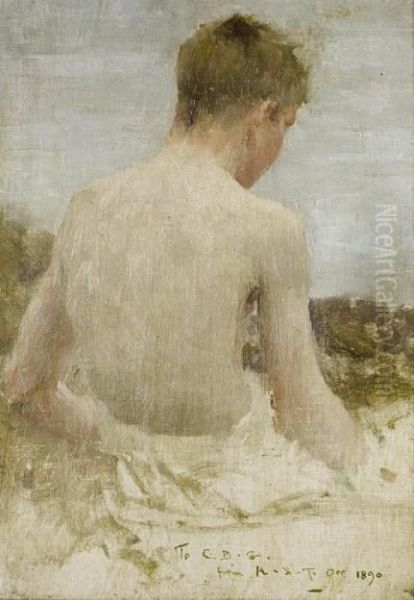 Back Of A Boy Bather Oil Painting by Henry Scott Tuke