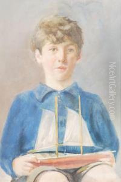 Portrait Of A Boy With A Model Boat Oil Painting by Henry Scott Tuke