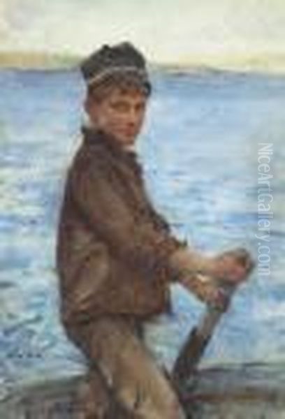 Steering The Punt Oil Painting by Henry Scott Tuke