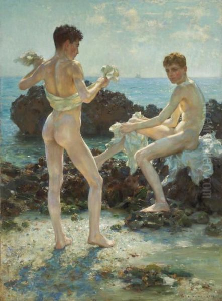 Under The Western Sun Oil Painting by Henry Scott Tuke