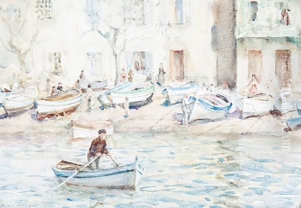 Boats At Cassis Oil Painting by Henry Scott Tuke