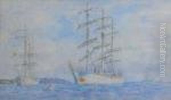 Clippers At Anchor In Carrick Roads, Falmouth Oil Painting by Henry Scott Tuke