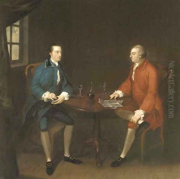 Two gentlemen seated at a table Oil Painting by John Thomas Seton