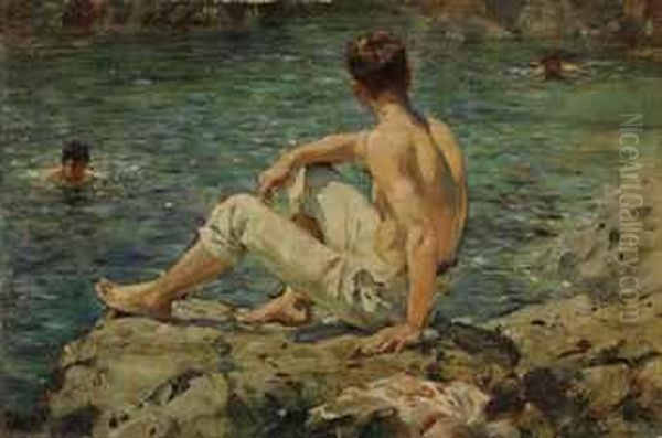 Green And Gold Oil Painting by Henry Scott Tuke