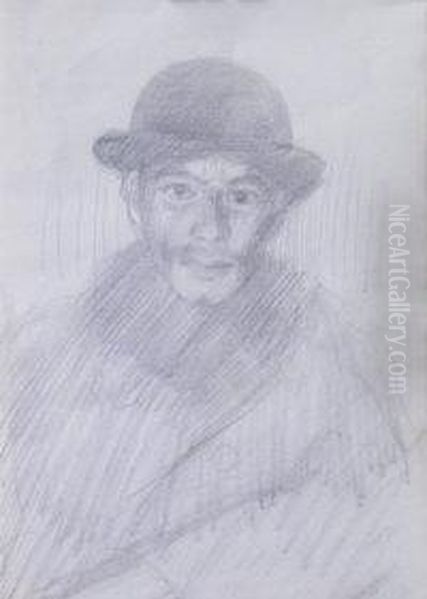 Man Wearing A Bowler Hat Oil Painting by Henry Scott Tuke