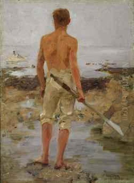 A Boy With An Oar Oil Painting by Henry Scott Tuke