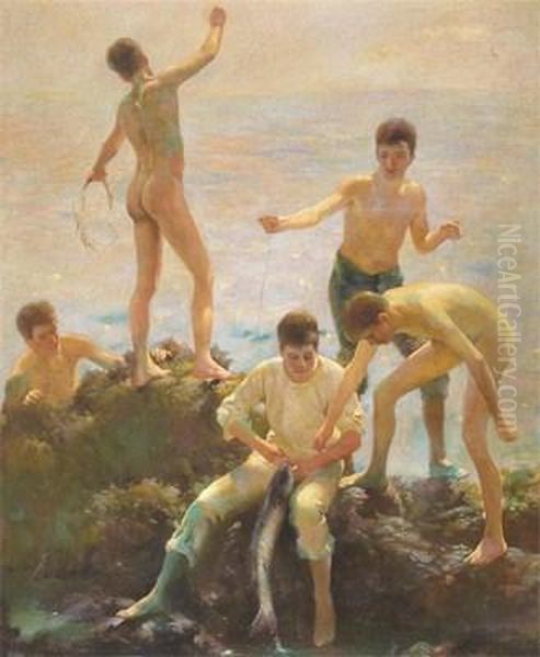 The Catch Oil Painting by Henry Scott Tuke