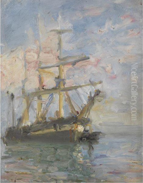 A Barque At Anchor From The Julie Oil Painting by Henry Scott Tuke