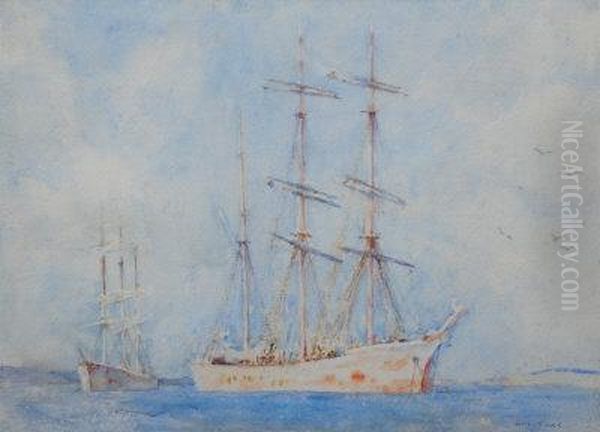 Ships At Anchor In Carrick Roads. Oil Painting by Henry Scott Tuke