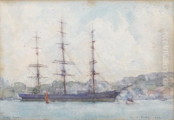 The Cutty Sark Moored In Falmouthharbour Oil Painting by Henry Scott Tuke