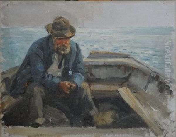 In The Stern Of An Open Boat. Oil Painting by Henry Scott Tuke