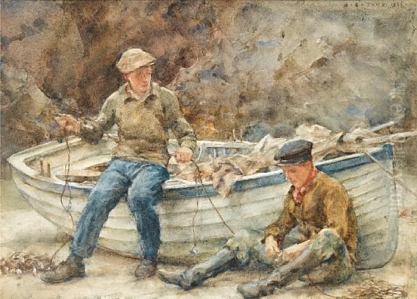 Bailing A Spiller Oil Painting by Henry Scott Tuke