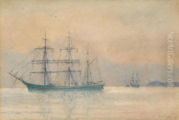 A Windjammer At Anchor Oil Painting by Henry Scott Tuke