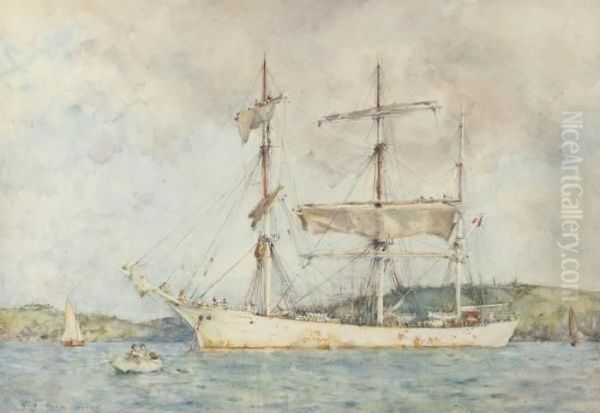 A Windjammer At Anchor Oil Painting by Henry Scott Tuke