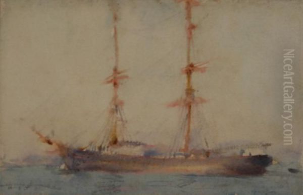 Study Of A Schooner In Falmouth Harbour Oil Painting by Henry Scott Tuke