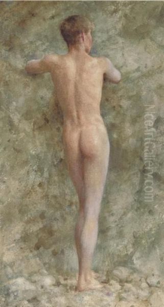 A Standing Male Nude Oil Painting by Henry Scott Tuke