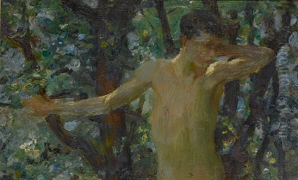 Half Length Study Of A Boy Oil Painting by Henry Scott Tuke