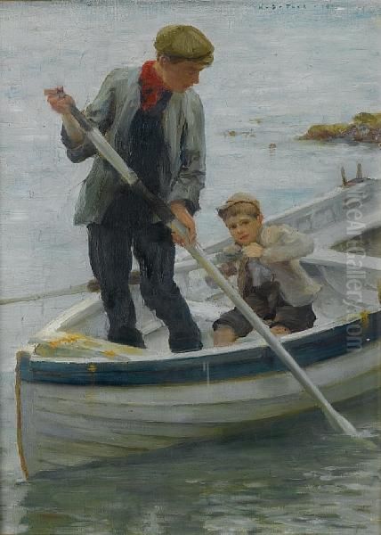 Keeping Her Off Oil Painting by Henry Scott Tuke