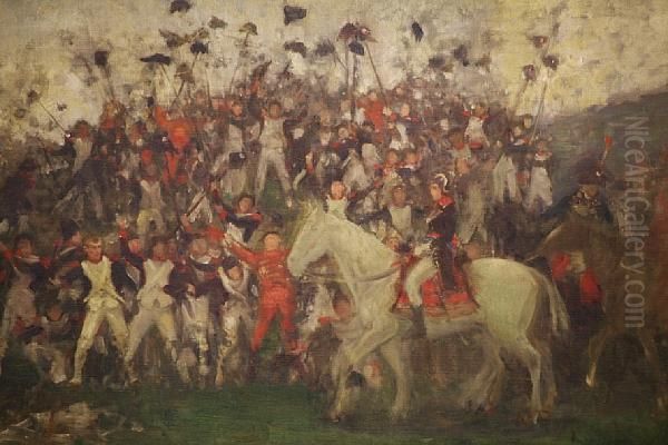 Napoleon Reviewing Troops After The Battle Oflode Oil Painting by Henry Scott Tuke